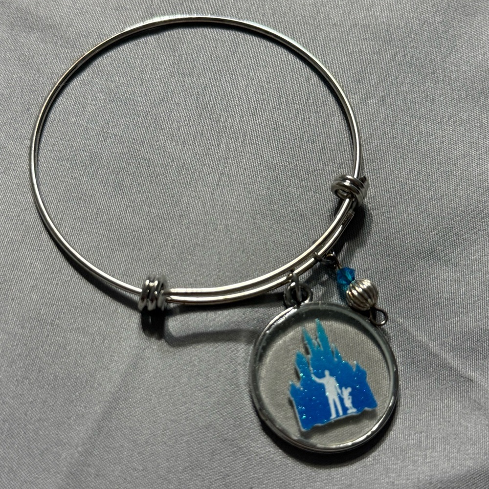 Disney's Walt & Mickey Silver and Blue Cinderella Castle Charm Bracelet